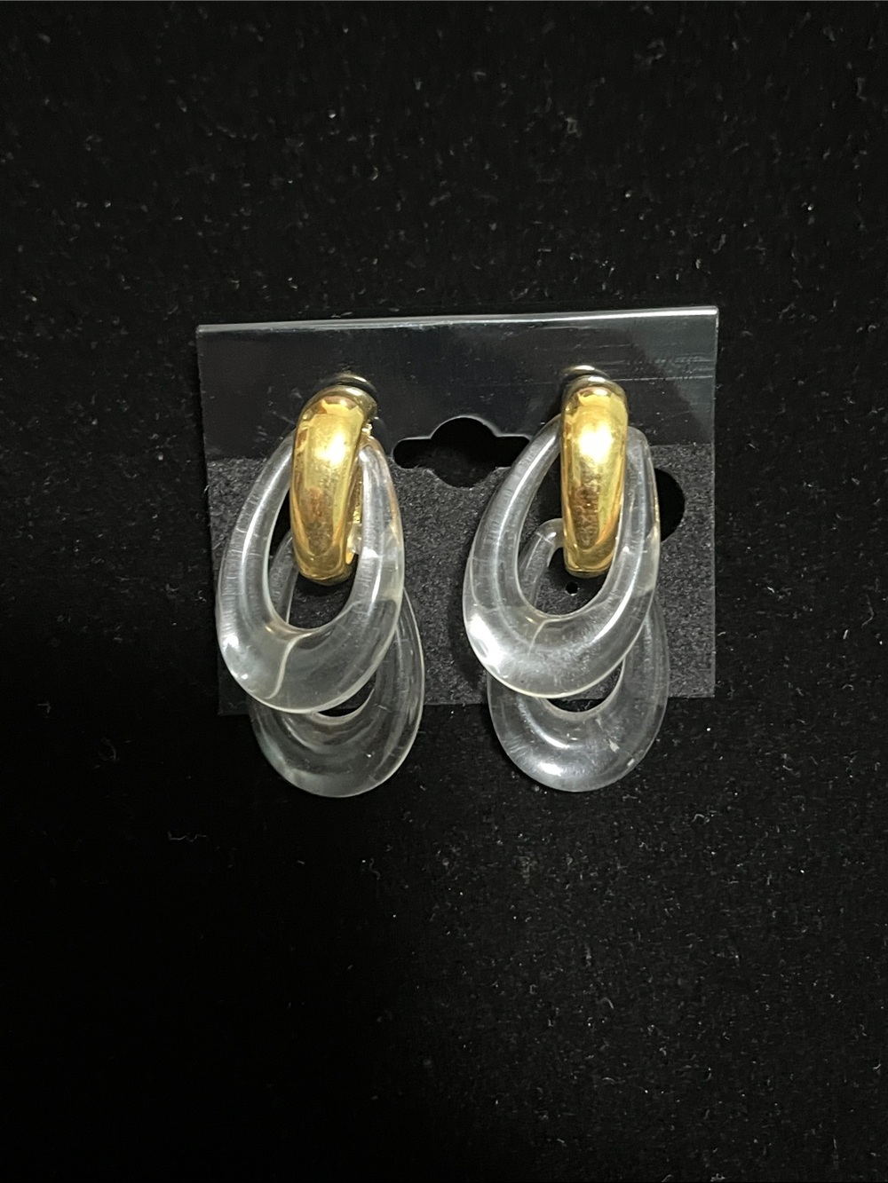 Trifari Gold and Clear Loop Drop Earrings - Women's Fashion Jewelry